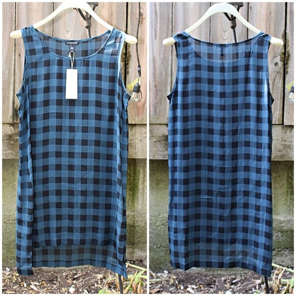 New w/Tags - Eileen Fisher Sleeveless Tunic in Buffalo Printed Silk, Fir, Med - Picture 1 of 14